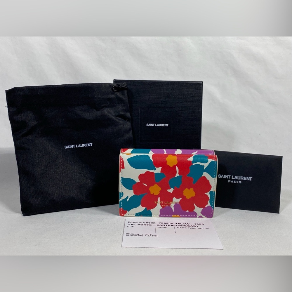 Saint Laurent Paris FLORAL ORIGAMI MINI WALLET NEW NWT Pleine Fleur Aniline RARE